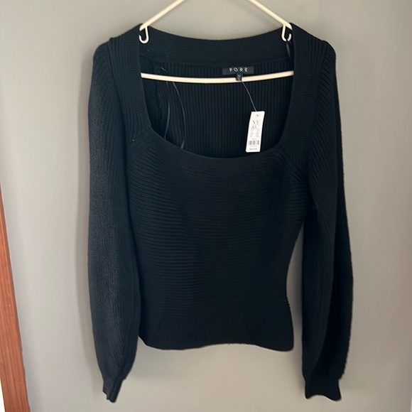 NWT square neck black sweater with balloon sleeves - Picture 1 of 4